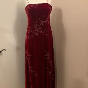 Kay Unger New York Beaded Floral Embellished Red Velvet Evening Gown sz 8